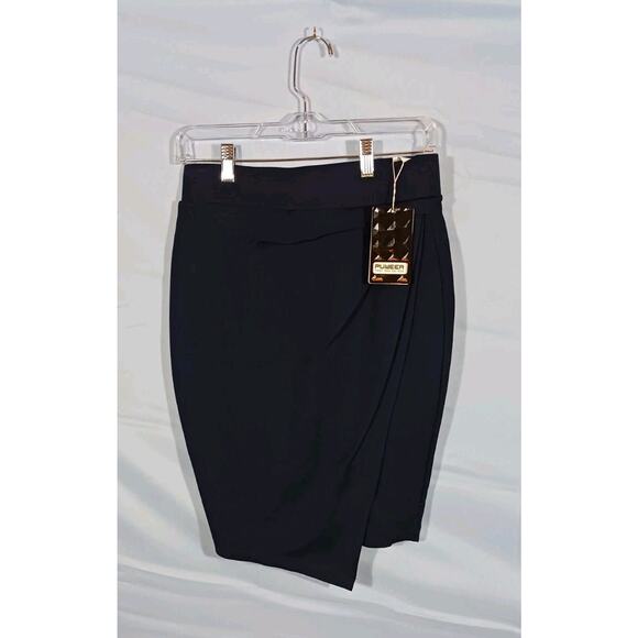 Puweer Women's Small Navy Blue Shaped Ruched Midi Pencil Skirt Rayon Blend NWT - Picture 2 of 9